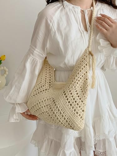 Image of Boho Straw Bags for Women Large Woven Tote Bag Straw Beach Bag Shoulder Bags Purse Handbags Summer Straw Hobo Bag