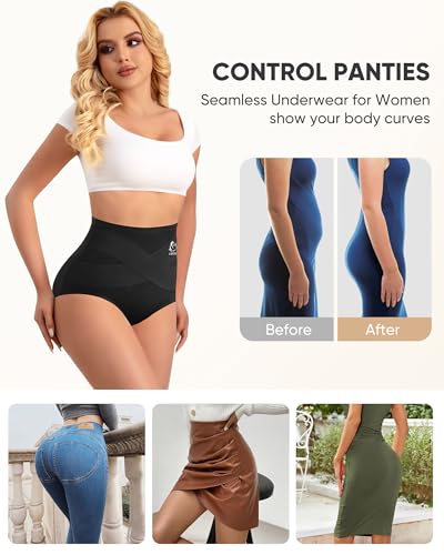 Image of Women's High Waisted Cotton Underwear Panties Ladies Stretch Breathable Full Coverage Briefs 4 Pack