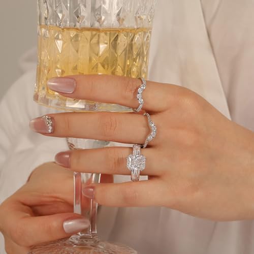 Jeulia 3PCS Wedding Ring Set for Her, 925 Sterling Silver 5.2CT Round Cut Women's Bridal Sets Romantic Anniversary Engagement Promise Gift with Jewelry Box3