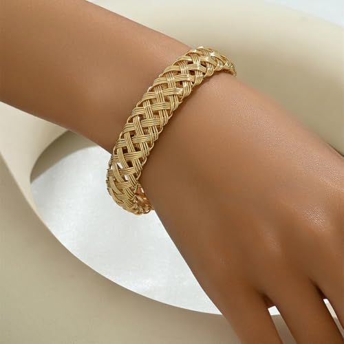 Pulsera tejida gruesa de metal baño oro 18K miniatura 3
