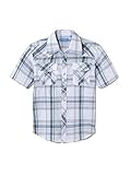 CHEERBOY Boy's Toddler Kids Casual Short Sleeve Western Pearl Snap Button Plaid Shirt 4-16 Years (#28 White Plaid, 8)