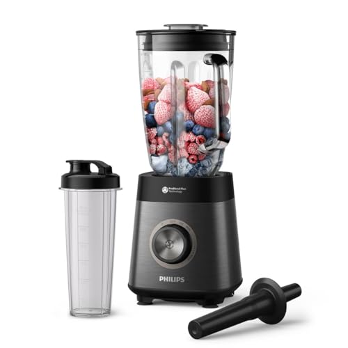 Philips Série 5000 Blender, Moteur ProBlend Plus 1200 W, Préparation de Smoothies Épais à Base de Fruits Surgelés, Capacité de 2 Litres, Nettoyage Sans Effort, Application HomeId, Noir (HR3041-00
