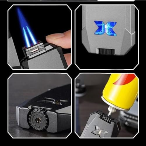 Mecha Dual-Flame Encendedor Resistente al Viento con LED miniatura 6