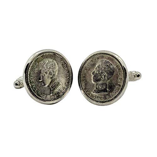 Gemelos para camisa: Genumis Africano - Moneda 50c peseta 1904 Plata España - 18 mm