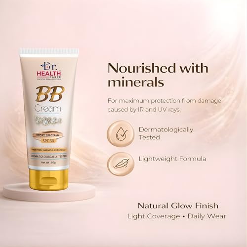 Image of Dr Health Carre BB Cream SPF 30, Natural Shade, Paraben-Free, Lightweight Foundation with Instant Spot Coverage, Evens Skin Tone, Natural Glow Finish, 50g (Pack of 2)