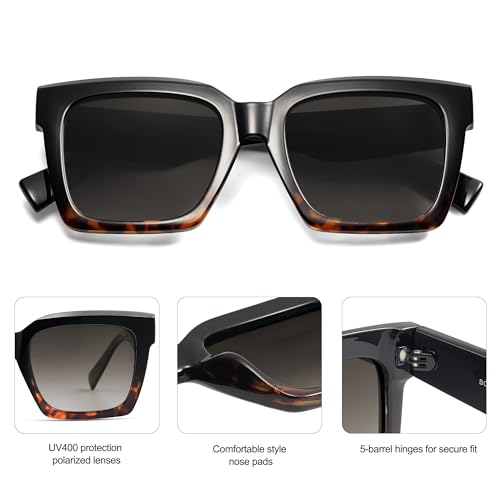 SOJOS Trendy Square Polarized Sunglasses for Womens Mens,Retro Plastic Frame Shades Designer Inspired Sun Glasses SJ23064