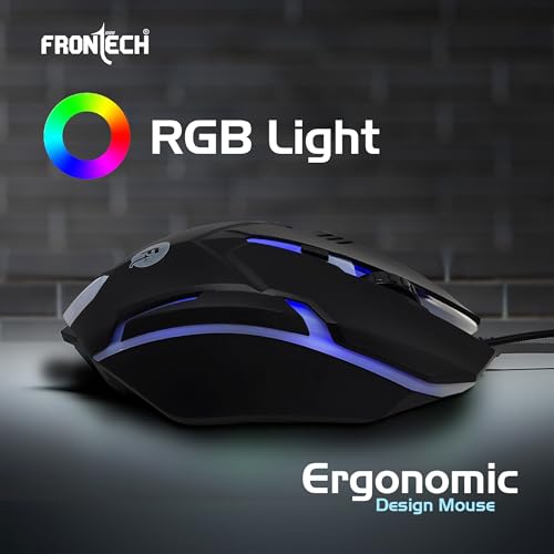 Image of Frontech Cyber Ninja Wired Gaming Keyboard and Mouse Combo | Metal Base Keyboard with RGB Backlit Key | RGB Optical Mouse with 6 Buttons & 2400 DPI | USB Plug & Play | 1 Year Warranty (KB-0039P)