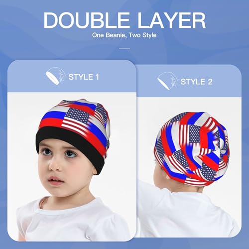 American Flag and Russian Flag Kids Leisure Elastic Knitted Hat Junior Large Size Knit Cap Child Beanie Black3