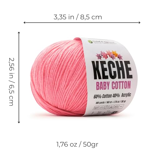 Image of Keche Baby Cotton, 60% Cotton 40% Acrylic Yarn, Soft Cotton Yarn for Crochet and Knitting, Amigurumi Yarn 1 Skein /Ball 1.76 Oz (50g) / 180 Yrds (165m) - Pink
