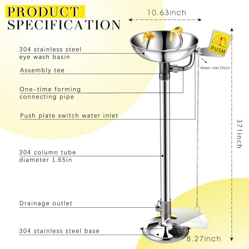 Image of Yaocom 2 Pcs Eye Wash Station Stand up Emergency Pedestal Mounted Eyewash Station Adjustable Water Flow Hands Free Operation Stainless Steel Floor Mount Eyewash with Dual Spray Head and Pedal (Silver)