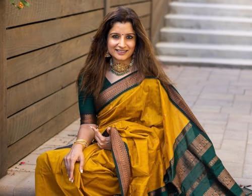 Image of Women's Kanjivaram Cotton Silk Saree South Indian Paithani Sari | gadwal cotton sarees with Zari Border and Blouse Piece - Suitable For All Indian Occasions and Festivals 191