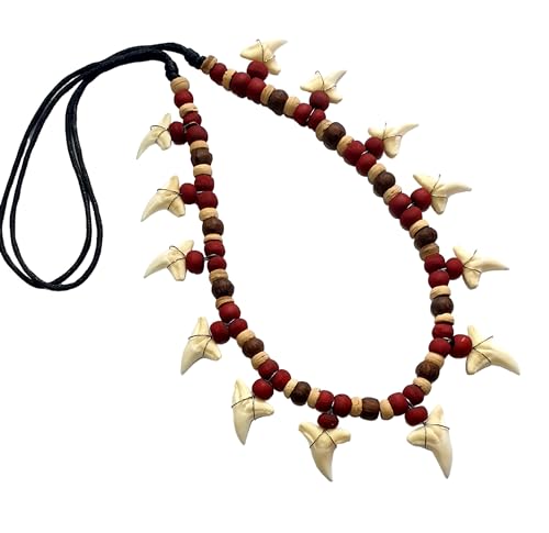 13! Genuine Shark Teeth Necklace for Men, Mako Shark Tooth Necklace, Handmade Wooden Beads adjustable Cords Shark Tooth Necklace for Women Jewelry DA255-N4