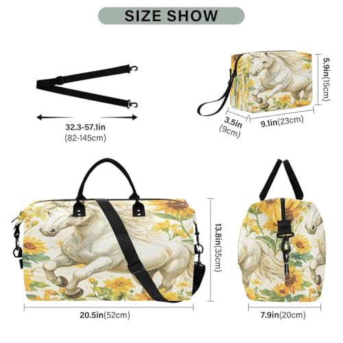 Horse Sunflower Travel Duffle Bag Gym Bag Weekender Bags with Toiletry Bag Travel Trip Tote Bag3