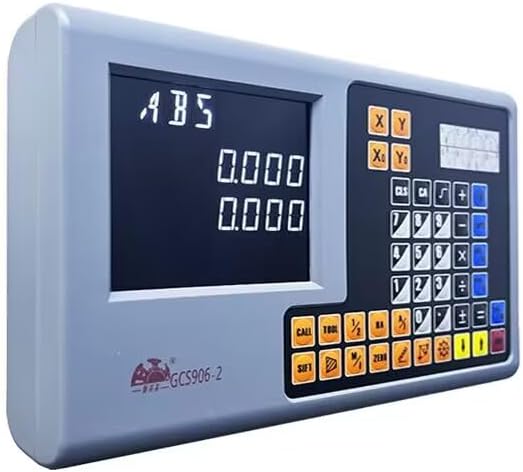 Angled view of the HHXXOVA GCS906-2D Digital Readout unit, showing the LCD display with 'ABS' mode indicated and the keypad.