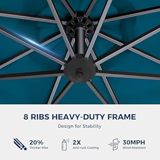 HOMSHADE 10ft Solar Lights Offset Cantilever Patio Umbrella - with Light and Base, LED Lighted Offset Hanging Patio Outdoor Market Umbrella UPF50+ UV Protection with Easy Tilt and Crank (Peacock Blue)