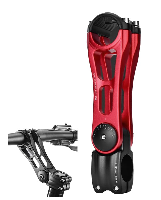 Potence VTT Réglable ±85° - Alliage Aluminium - 28,6/31,8 Mm - Longueurs 90/110/145 Mm - Pour VTT, Route, BMX - Rouge/Noir