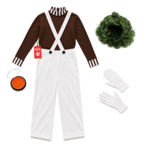Fun Shack chocolate factory worker costume for adults Halloween costumes for men outfit with wig dungarees and face paint XL