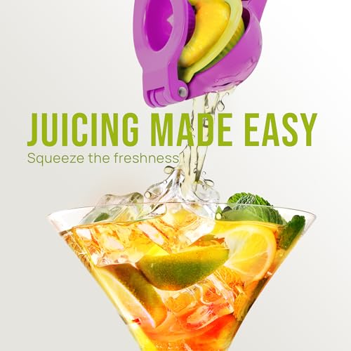 Image of Zulay Kitchen Metal 2-in-1 Lemon Squeezer - Sturdy Max Extraction Hand Juicer Lemon Squeezer Gets Every Last Drop - Easy to Clean Manual Citrus Juicer - Easy-Use Lemon Juicer Squeezer - Purple /Yellow