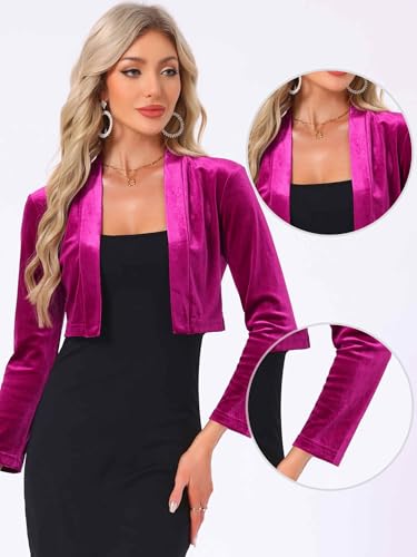 Image of Allegra K Velvet Shrug for Women's Long Sleeve Open Front Cardigan Cocktail Party Cropped Bolero Jacket