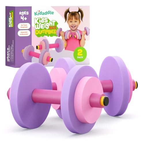 Modern Innovations Kids Weight Set (2 Pack) Toy Dumbbells Baby Dumbbell Workout Weights Fun Fitness and Exercise Equipment for Toddlers (Pink & Purple)