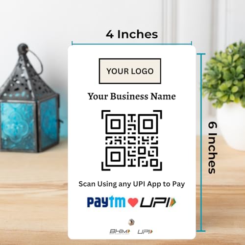 Image of UPI Payment Standee | Custom Acrylic Stand with QR Code, Logo & Business Name | Compatible with All Major UPI App | Design 1