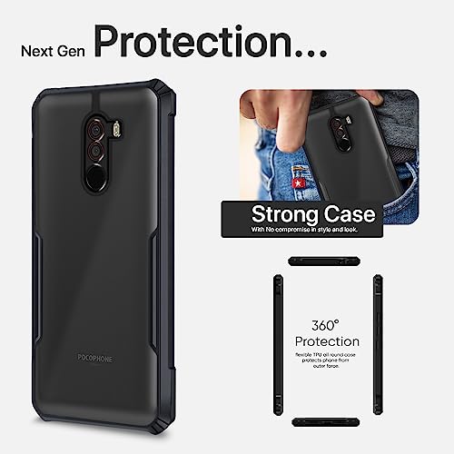 Image of Pikkme Mi Poco F1 Back Cover Crystal Clear Transparent Back Ultra Hyrbid Full Camera Protection Raised Edge with 360 Degree Protection Bumper Back Case for Mi Poco F1 (Plastic, Black)