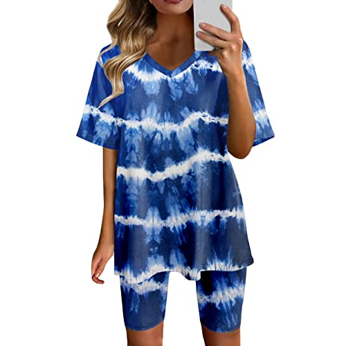 Dos pantalones cortos de manga corta para mujer, para correr, yoga, deportes, traje de baño, talla grande para mujer, azul, S