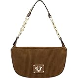 True Religion Unisex Women's Shoulder Purse, Corduroy Handbag with Chain Strap Hobo Bag, Braun