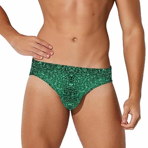 Beautiful Emerald Green Glitter Sparkles Men's Swimsuit Bikini Briefs Sexy Swim Underwear Stretchy Briefs Quick Dry Swimwear