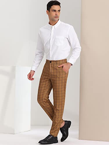 Lars Amadeus Men's Business Plaid Pants Casual Slim Fit Checked Dress Trousers4
