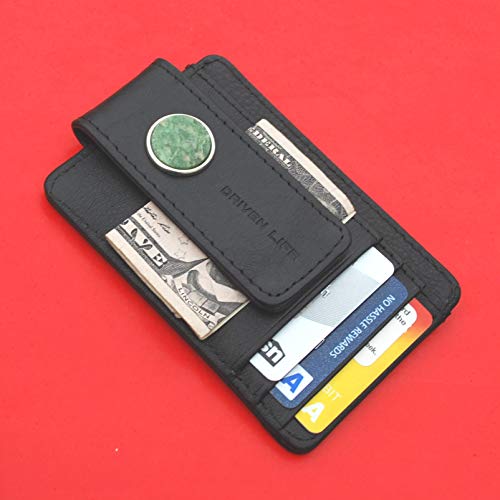 Gorgeous Wyoming Green Jade Cabochon Genuine Full-Grain Black Leather Magnetic Money Clip Wallet & Card Holder RFID Blocking - Wyoming's Official State Gemstone2