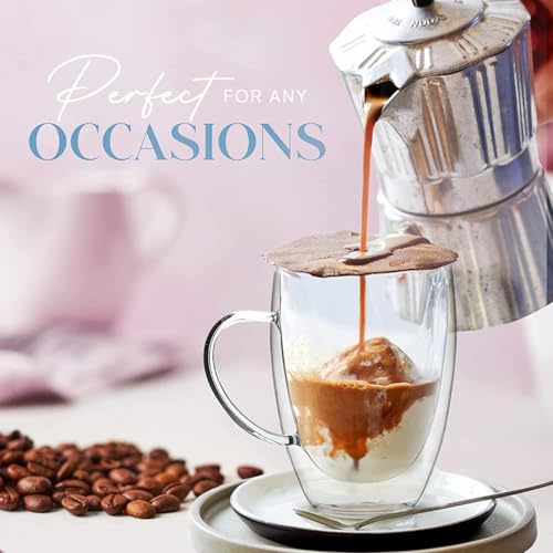 Image of Kamvy Double Walled Glass Coffee Mugs Set of 2, 350 ml Insulated Tea Cups with Handle for Latte, Cappuccino, Espresso, Mocha Dishwasher & Microwave Safe (Double Wall - 350ML)