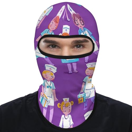 Breathable Balaclava, Nurse Pattern Purple Face Cover, Ski Mask for Outdoor Sports & All-Season Use