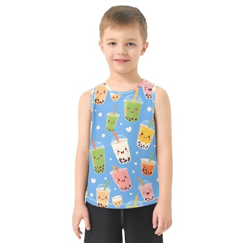 Boys' Tank Top Shirt Bubble Tea Pattern Sleeveless T-Shirts2