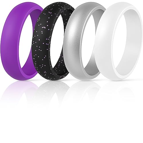 Bague silicone femme évite rayures alliance lot de 4 anneaux mariage souples