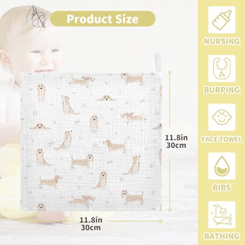 Image of vvfelixl Baby Cotton Washcloths Basset Hound Dog Infants Bath Towel for Unisex Face Towels for Newborn, Natural Baby Wipes Delicate Skin, 11.8 X 11.8 inch, one sizex5
