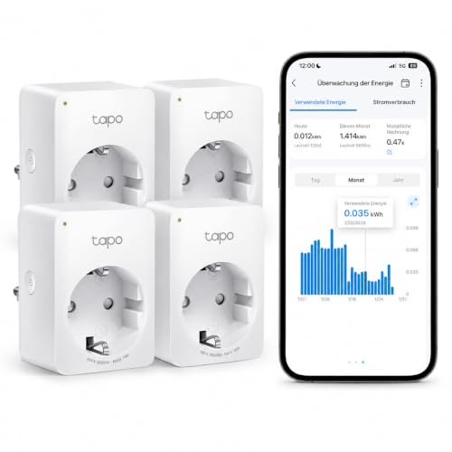 Tapo TP-Link Smart WLAN Steckdose P110 mit Energieverbrauchsmesser Smart Home Alexa Steckdose funktioniert mit Alexa Google Home Sprachsteuerung Fernzugriff Mini 4 Pack