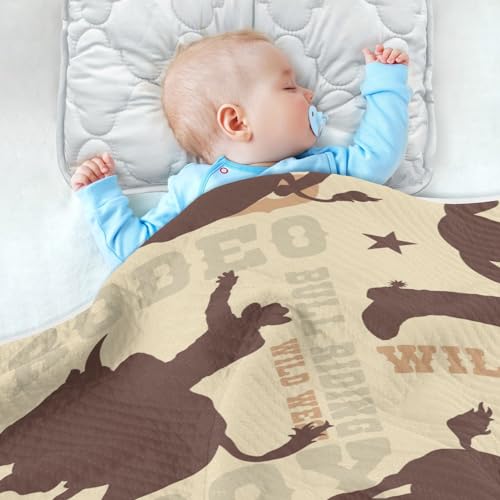Image of Baby Swaddle Blanket for Boys Girls Soft Warm Stroller Throw Blanket for Newborn Infant Toddler 30X40in Cowboy Rodeo