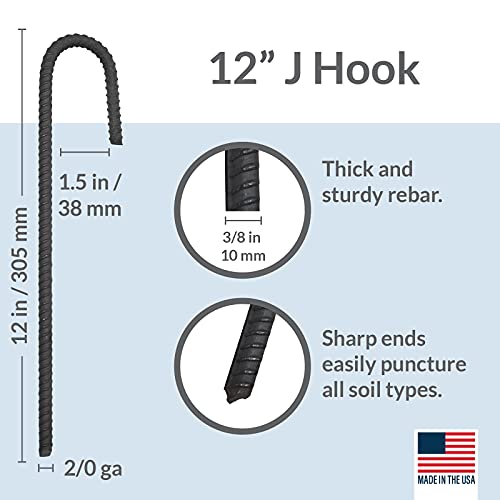 Pinnacle Mercantile 32 Pack Rebar Stakes J Hook Heavy Duty Steel Ground Anchors 12 Inch Chisel Point End Made Usa #TOP1