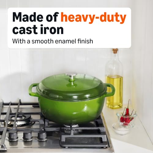 Image of Amazon Basics Enameled Cast Iron Dutch Oven Pot with Lid, Round, Dual Handles, Heavy-Duty, Oven Safe for Stews, Roasting, Baking, 4.3-Quart, Small, Green