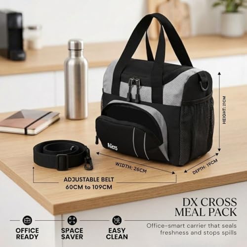 Image of Aliensware Large Lunch Bag with Adjustable Shoulder Handle for Office Men Women Kids, 13L Tiffin Bag with Bottle Holder, Food Bag-Office,Travel,School,College and Picnic Lunch Box & Bottle Aliens-BLK