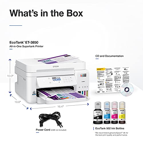 Epson C11CJ61201 Ecotank Et-3850 Wireless Color All-In-One Cartridge-Free Supertank Printer thumb #5