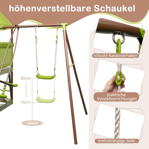 COSTWAY Spielturm, Klettergerüst mit Schaukel, Rutsche, Kletterseil, Gleitersitzen, Leiter und Sandkasten, Outdoor Kinder Kletterturm für Garten