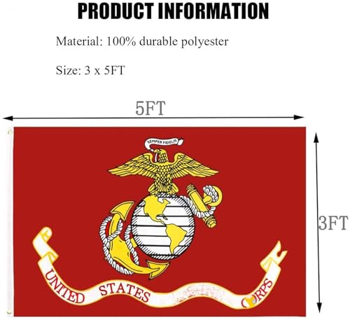 image for REIDFERR US Marine Corps Flag 3x5 Outdoor Double Sided - Heavy Duty Po