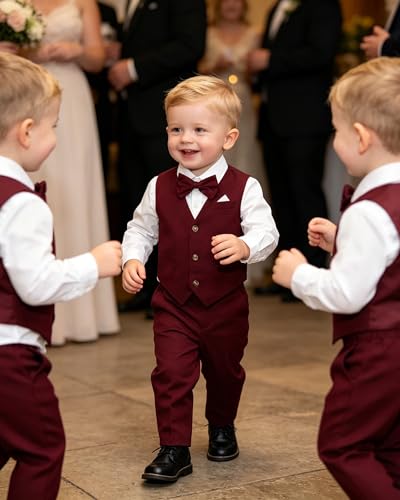 Image of SANGTREE Boys Suit Cotton Linen Formal Set Baby Boy Dress Clothes Gentleman Wedding Ring Bearer Outfits, 3 Months - 9 Years