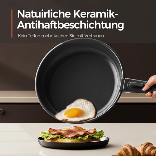 5-Teiliges Antihaft Keramik Pfannenset mit Abnehmbarem Griff, 3-Schichtiger Edelstahl Topf Set-PTFE/PFAS/PFOA frei, Töpfe Induktion… – Ansicht 2