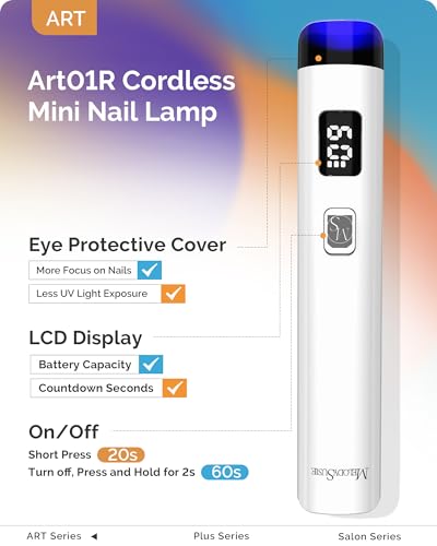 MelodySusie Tragbar UV Lampe mit Ständer für Gelnägel, Mini Wiederaufladbar UV LED Lampe mit LCD-Display, Tragbare Kleine UV Nagellampe mit 2 Timern, Nageltrockner für Alle UV Gel Nagellacke (Weiß)