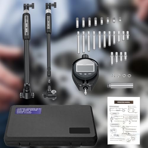 Image of HDLNKAK Digital Dial Indicator Bore Gauge Set,LCD Digital Dial Indicator,6 inch Depth 0.7 inch-6 inch /0.0005 inch Measuring Range,Wide Selection of Anvils(23PCS), Applications in Engines Cylinder Measurement (Black)