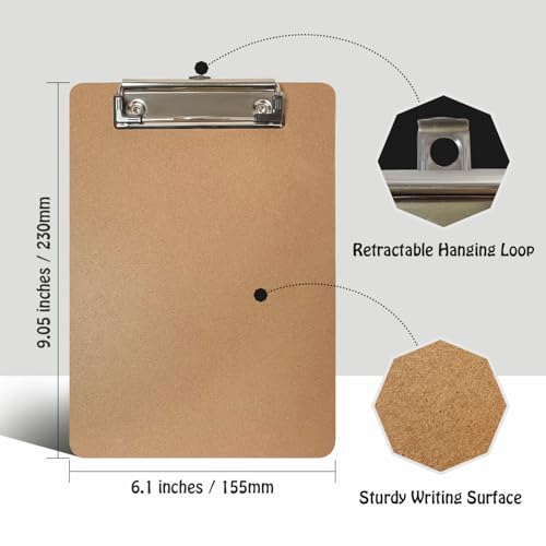 Mini Clipboards, 16 Pack 6" x 9" Small Clipboards Bulk, Wooden Memo Mini Clip Boards with Low Profile Clip, Hanging Loop for Office Home Classroom Supplies image 8