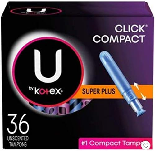 U by Kotex Click Compact Tampons, Super Plus Absorbency, Unscented, 180 Count (5 Boxes of 36)